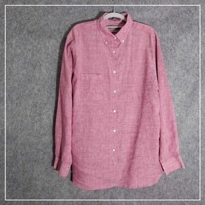 Daniel Cremieax Men Shirt L Long Sleeve Stretch Linen Button Preppy Coastal Red